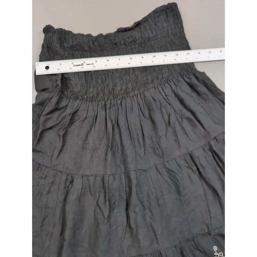 Raviya Black Tiered Embroidered Skirt Medium Smocked Waist Boho Resort Rayon